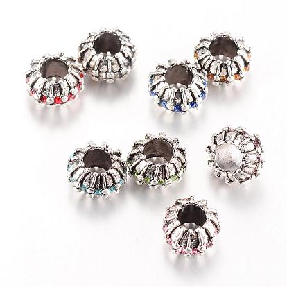 Alloy Rhinestone European Beads, Large Hole Beads, Rondelle