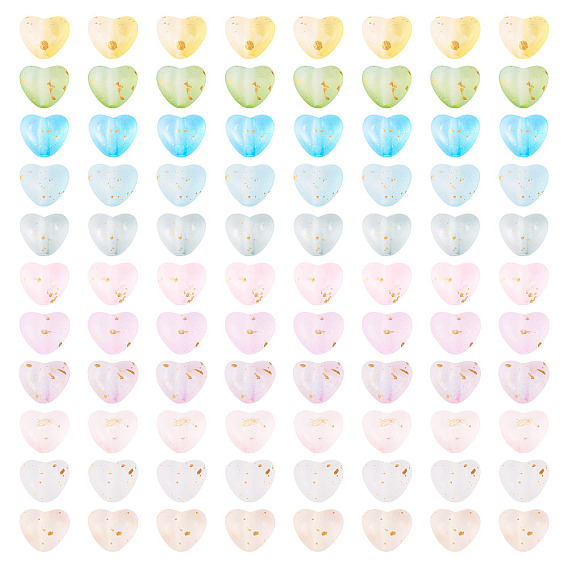 110 шт. 11 цветные матовые прозрачные акриловые бусины, сердце, с золотой фольгой и блестящими бусинами