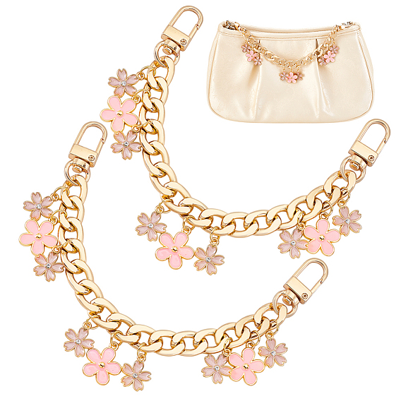 2 шт., удлинители ремешка для кошелька с подвеской из эмали в виде сакуры, с алюминиевыми цепями бордюра, принадлежности для изготовления кошельков