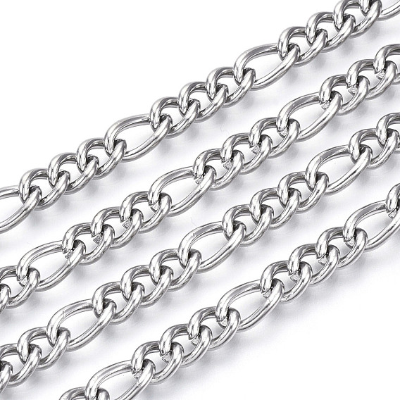 304 Stainless Steel Curb Chains, Figaro Chains, with Spool, Unwelded