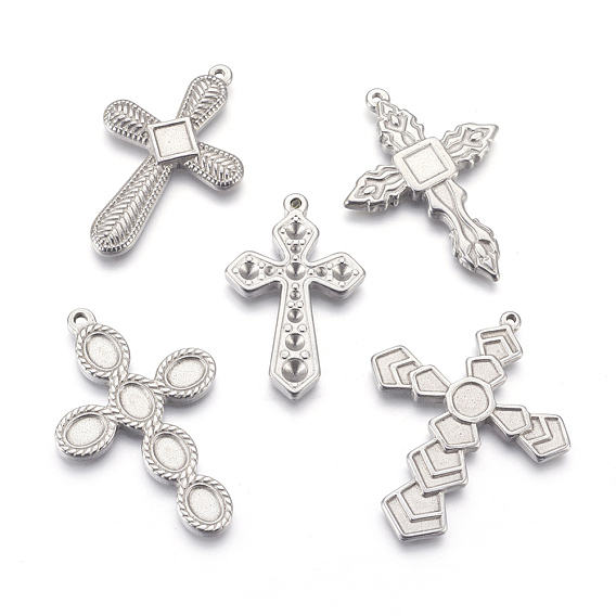 304 Stainless Steel Pendants Rhinestone/Cabochon Setting, Cross