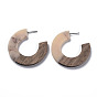 Opaque Resin & Walnut Wood Stud Earrings, with 304 Stainless Steel Pin, Donut