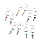 Gemstone Ring with Tassel Dangle Earrings, 304 Stainless Steel Long Drop Earrings for Women