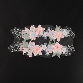Polyester Embroidery Costume Accessories, Sewing Craft Decoration, with ABS Imitation Pearl & 3D Organza Flower