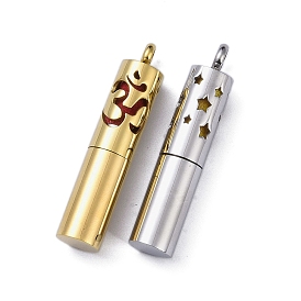 Ion Plating(IP) Openable 304 Stainless Steel Perfume Bottle Pendants, with Perfume Pad, Column with Ohm/Aum Charm