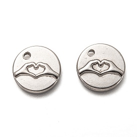 304 Stainless Steel ASL Charms, Flat Round with Finger Heart