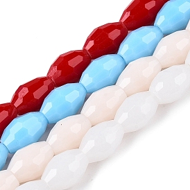 Opaque Solid Color Imitation Jade Glass Beads Strands, Faceted, Oval