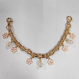 Flower Purse Chains, Iron Chain Bag Handles, with Lobster Claw Clasps, ABS Plastic Imitation Pearl & Alloy Enamel Pendants