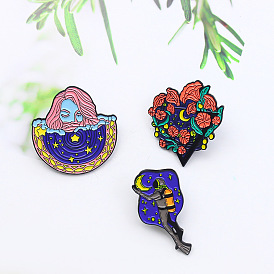 Shimmering Moon and Ocean-inspired Fashion Brooch Set for Divers and Dreamers
