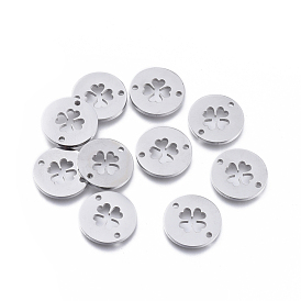 304 Stainless Steel Links Connectors, Flat Round with Clover