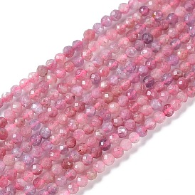 Natural Pink Tourmaline Beads Strands, Faceted, Round