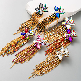 Sparkling Geometric Earrings with Tassel and Rhinestones for Spring Fashion
