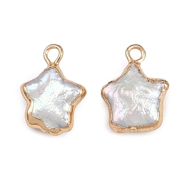 Натуральные кеши жемчужные подвески, звезды прелести, с латунной фурнитурой , белые