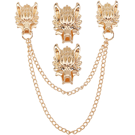 2шт 2 стиль мужской костюм дракон воротник броши, штыри отворотом сплава для аксессуаров шпильки рубашки, цепи для подвешивания бейджа к смокингу