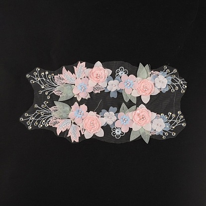 Polyester Embroidery Costume Accessories, Sewing Craft Decoration, with ABS Imitation Pearl & 3D Organza Flower