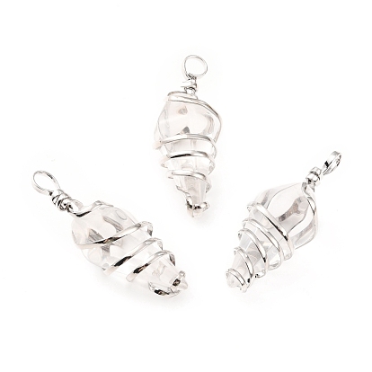Pendentifs enveloppés de fil de verre, avec du fil de cuivre, breloques coniques à facettes, sans cadmium et sans plomb