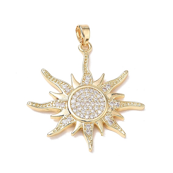 Brass Micro Pave Clear Cubic Zirconia Pendants, Sun Charms