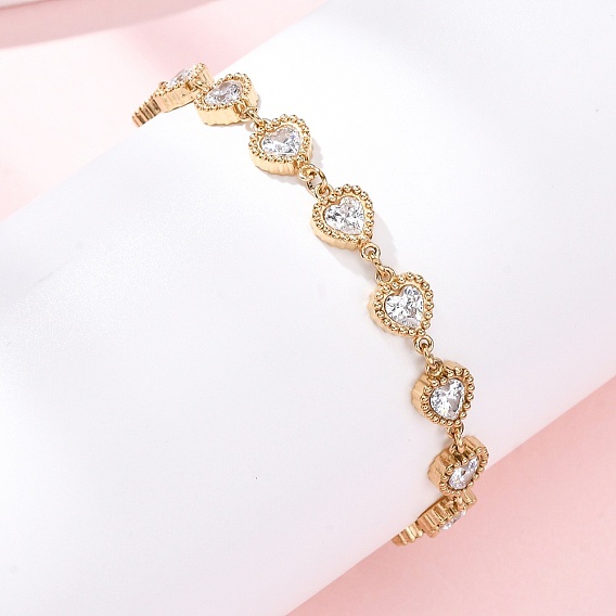 304 женские браслеты-цепочки со звеньями из нержавеющей стали, сердце, с кубического циркония