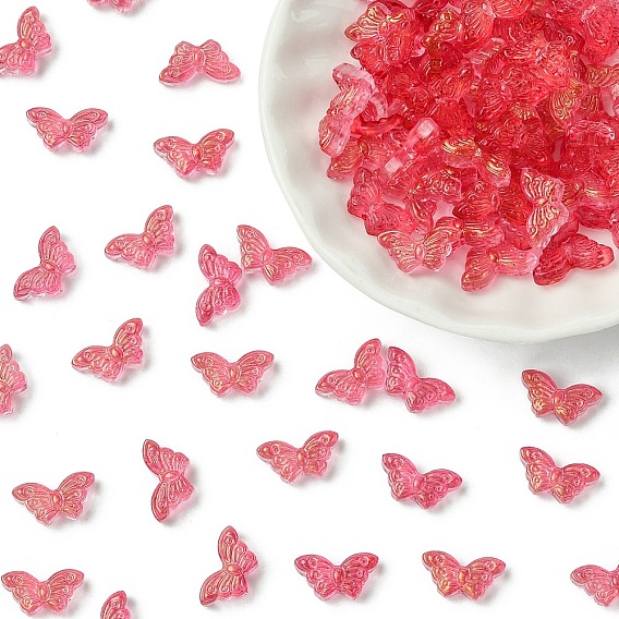 100 шт. Прозрачные стеклянные бусины, окрашенные распылением., бабочка, с блеском порошок