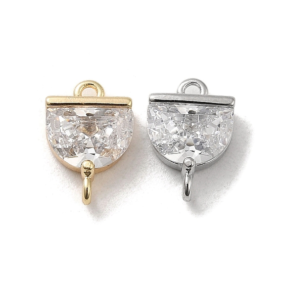 Brass Connector Charms, with Clear Glass, Fan-shaped Links