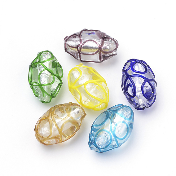 Handmade Silver Foil Lampwork Beads, Oval