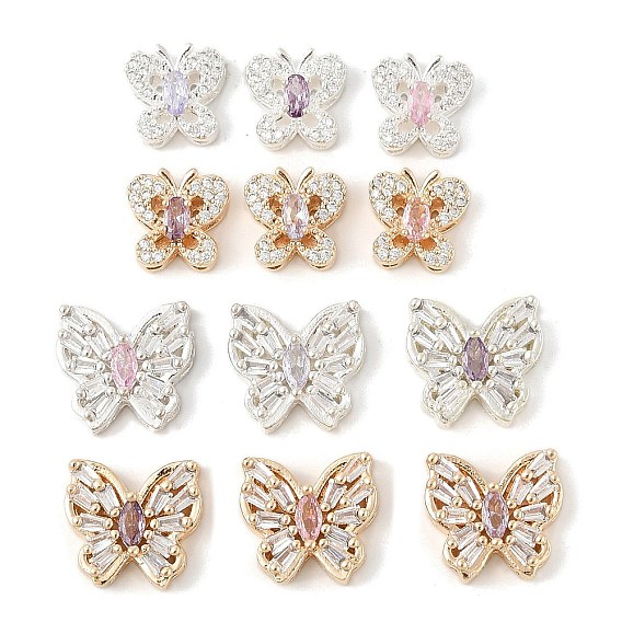 Латунные микро проложить кубического циркония бусы, бабочка, без свинца и без кадмия, долговечный