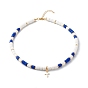 Polymer Clay Beaded Necklaces, with Brass Cross Pendant and Spacer Beads