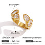 304 Stainless Steel Pave Clear Cubic Zirconia Cuff Open Rings, Teardrop