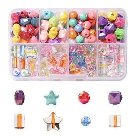 196Pcs Acrylic Beads, Including Oval & Star & Round & Cube & Column Acrylic Beads, Transparent & Opaque