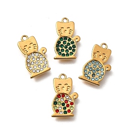 304 подвески из нержавеющей стали, с кубического циркония, подвески в форме кошки, ионное покрытие (ip), золотые