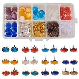SUNNYCLUE DIY Earring Making, with Cat Eye Cabochons, Brass Stud Earring Findings and Clear Plastic Ear Nuts