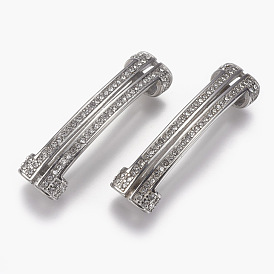 304 Stainless Steel Slide Charms, with Rhinestone, Rectangle