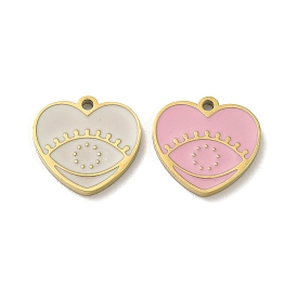 Ion Plating(IP) 316L Surgical Stainless Steel Charms, with Enamel, Real 18K Gold Plated, Heart with Eye Charm
