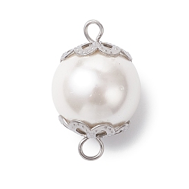 Подвески-соединители из белых круглых жемчужин, с 304 фурнитурой из нержавеющей стали