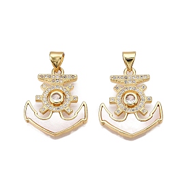 Латунные микропаве прозрачные подвески с фианитом, без кадмия и без свинца, с оболочкой, Якорь прелести