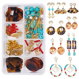 DIY Dangle Earring Making Kits, Including Alloy Pendants & Stud Earring Findings & Beads, Resin Pendants & Links, Glass Beads, Iron Beads & Jump Ring & Eye Pin & Flat Head Pins