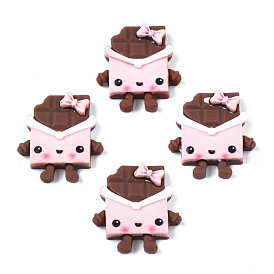 Opaque Resin Cabochons, Rubberized Style, Chocolate Character with Bowknot