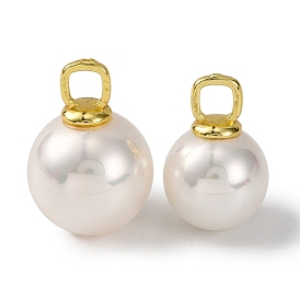 Rack Plating Brass & Shell Pearl Ball Pendants, Round Charms