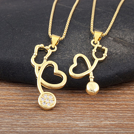 Латунные ожерелья с подвеской-стетоскопом в форме сердца из прозрачного кубического циркония