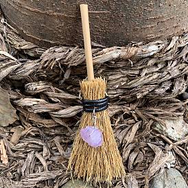 Halloween Theme Mini Witch Broom Party Decoration, with Amethyst, Decorative Props for Garden, Home