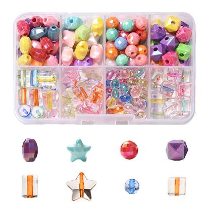 196Pcs Acrylic Beads, Including Oval & Star & Round & Cube & Column Acrylic Beads, Transparent & Opaque