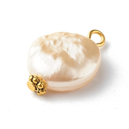 ABS Plastic Imitation Pearl Beads Pendant, with Iron Finding, Flat Round