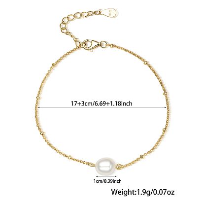 925 Sterling Silver Shell Pearl Link Bracelets, with  Satellite Chains