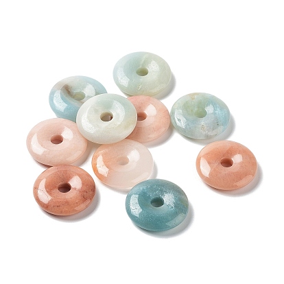 Gemstone China Safety Buckle Pendants, Donut/Pi Disc Charms