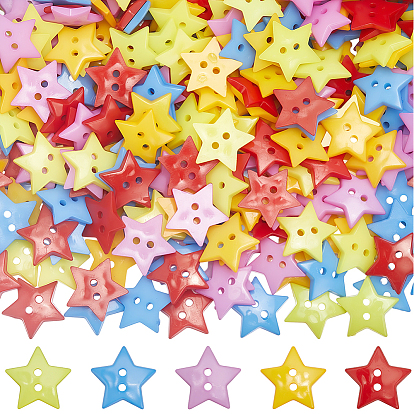 300 шт 5 цвета резиновые пуговицы, звезда, 2-луночное