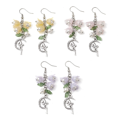 3 пары 3 цветные бусины из ракушек и акриловые серьги-подвески с имитацией желе, с подвесками в виде луны и фей из сплава и 316 крючками для сережек из хирургической нержавеющей стали, старинное серебро и цвет нержавеющей стали