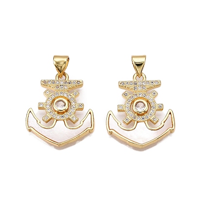 Латунные микропаве прозрачные подвески с фианитом, без кадмия и без свинца, с оболочкой, Якорь прелести