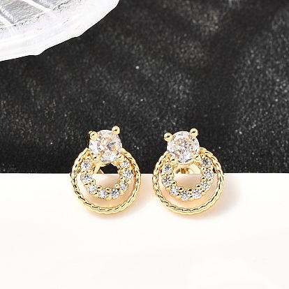 Плоские круглые серьги-гвоздики из латуни с микропаве и цирконием, без кадмия и без свинца