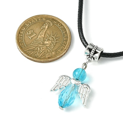 Angel Shape Alloy with Glass Pendant Necklaces, with Imitation Leather Cords