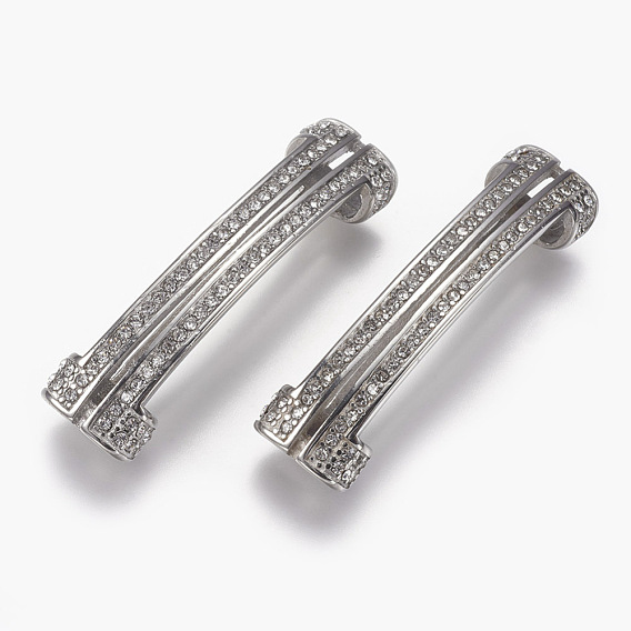 304 Stainless Steel Slide Charms, with Rhinestone, Rectangle